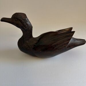 Vintage Hand Carved Iron Wood Duck Decoy Mid Century Home Decor Art